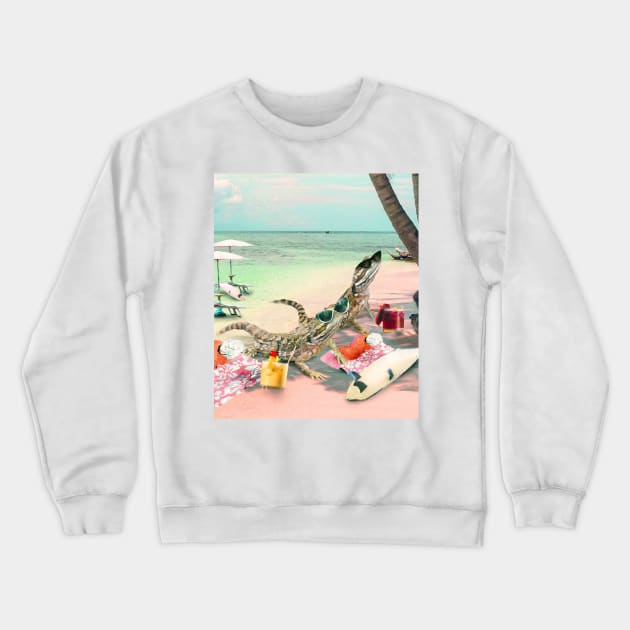 Funny Bearded Dragon Lizard Beach Crewneck Sweatshirt by Random Galaxy